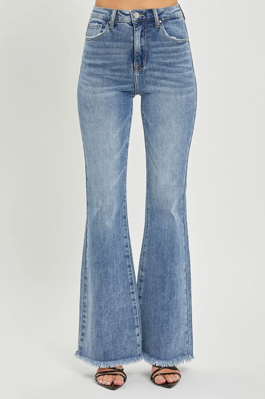 Full Size High Waist Raw Hem Flare Jeans 5a5d1015-6c1b-45be-a6b7-4589c45ba62f-Max