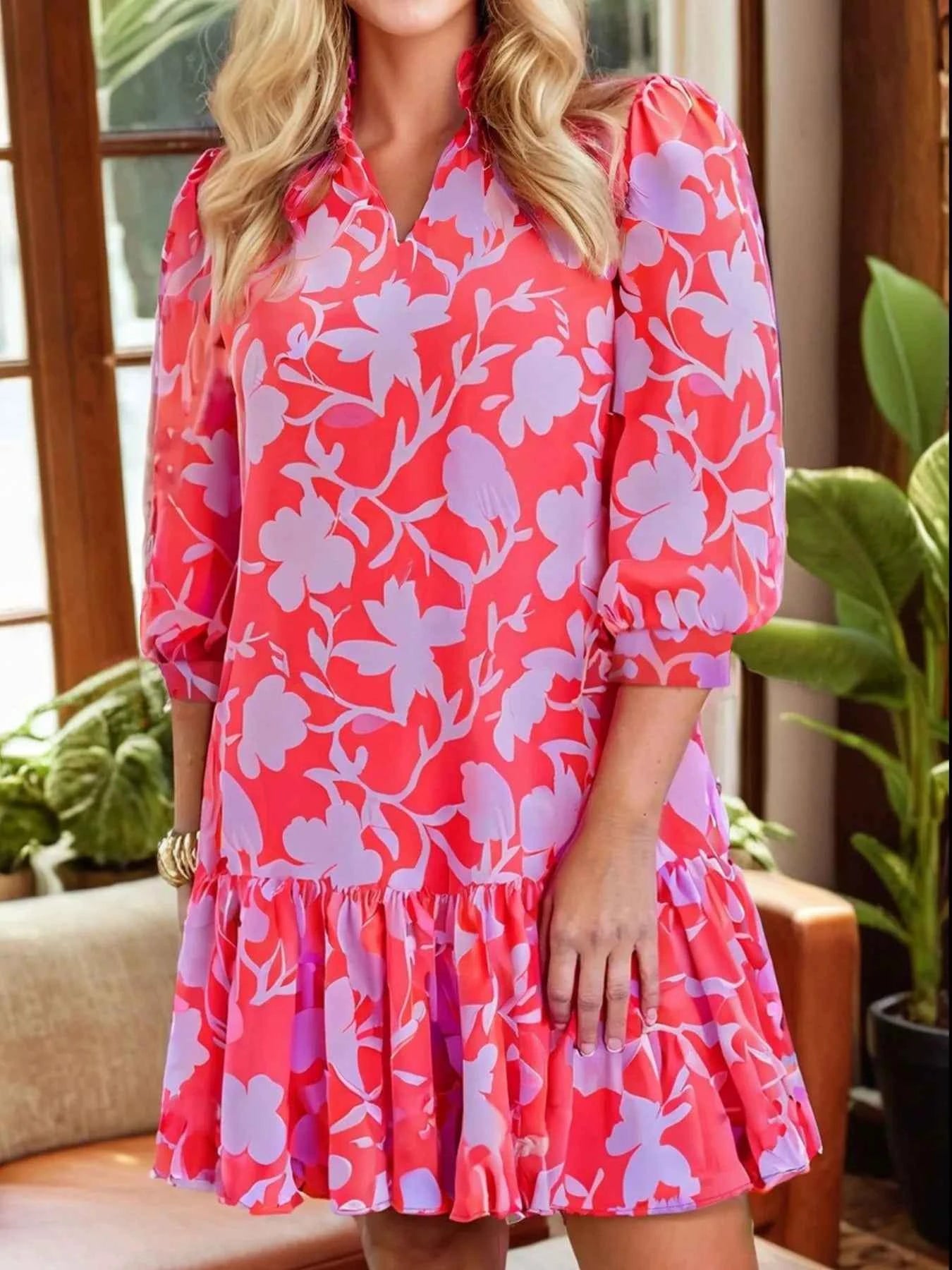 Floral Print Ruffle Hem Shirt Dress Floral 5a5e8e74-c96c-407e-98a1-6f4626b3e0d6-Max-Origin