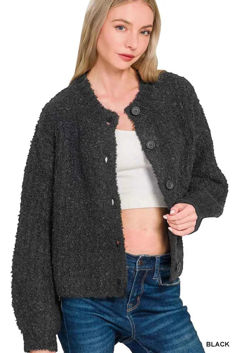 Zenana Button Down Wool Cardigan Sweater