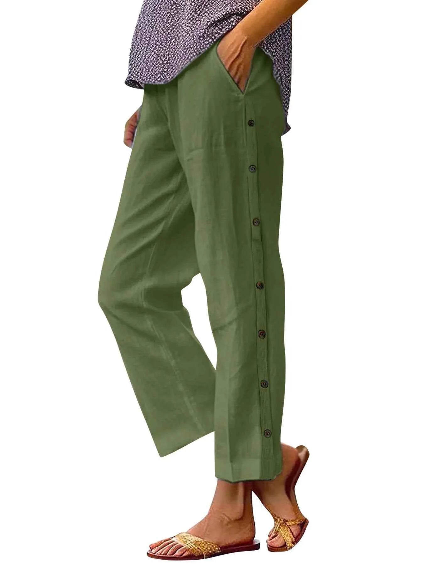 Full Size Side Decor Button Casual Wide Leg Pants Plus Size 5a64c29de7154aa593fae7850a32c26e-Max-Origin