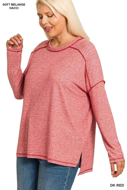 Full Size Melange Hacci Exposed Seam Hi-low Tee Plus Size 5a6824f0-4142-4d3c-9caa-2865935badd8-Max-Origin