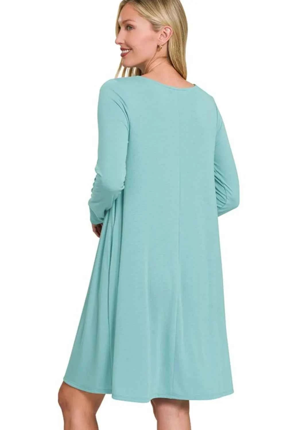 Zenana Long Sleeve Flare Dress With Pockets 5a6bf0e6-dda8-46c5-a82f-bb58a80678ff-Max-Origin