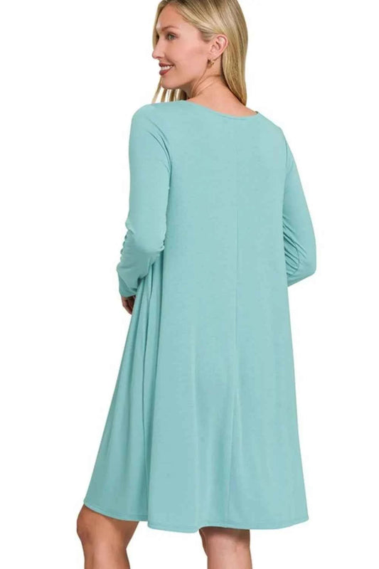 Long Sleeve Flare Dress With Pockets 5a6bf0e6-dda8-46c5-a82f-bb58a80678ff-Max-Origin