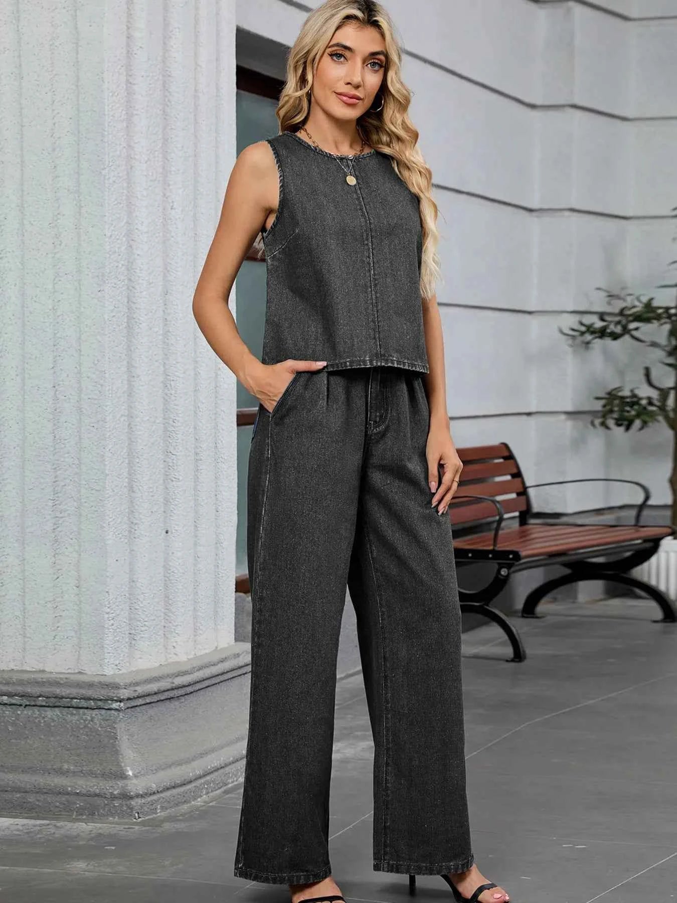 Round Neck Tank and Pants Denim Set 5a6d9e30919c4467aa5f4d347452f0ab-Max-Origin