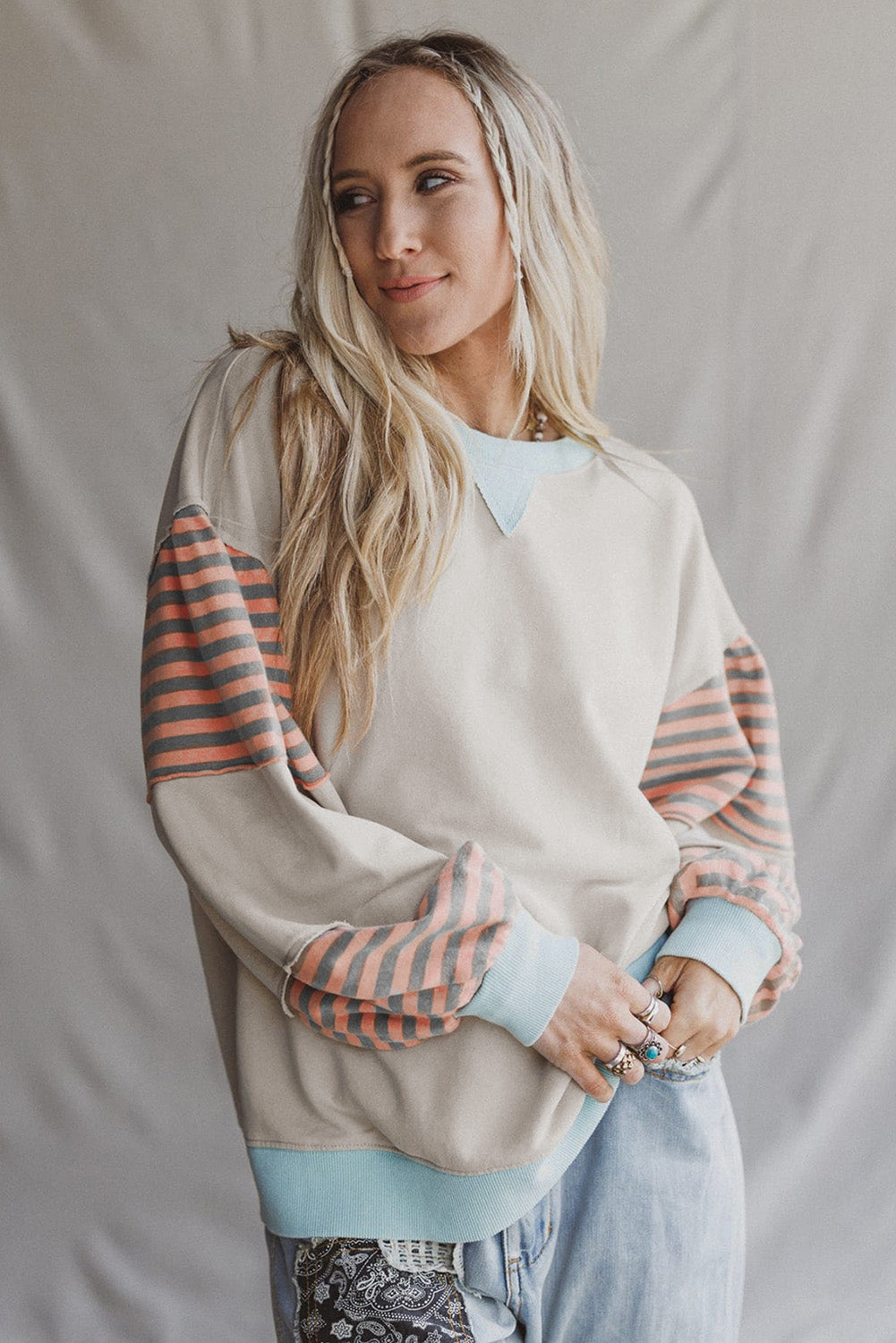 Jet Stream Colorblock Patchwork Striped Sleeve Sweatshirt 5a6e3edf7bc4b96f