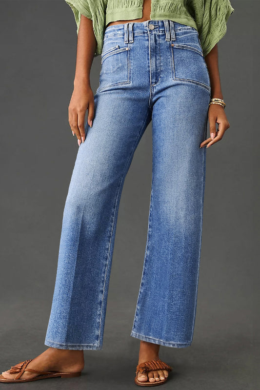Dusk Blue Loose Straight Leg Cropped High Waist Jeans Dusk Blue 65%Cotton+33%Polyester+2%Elastane 5a756c9710a2e553