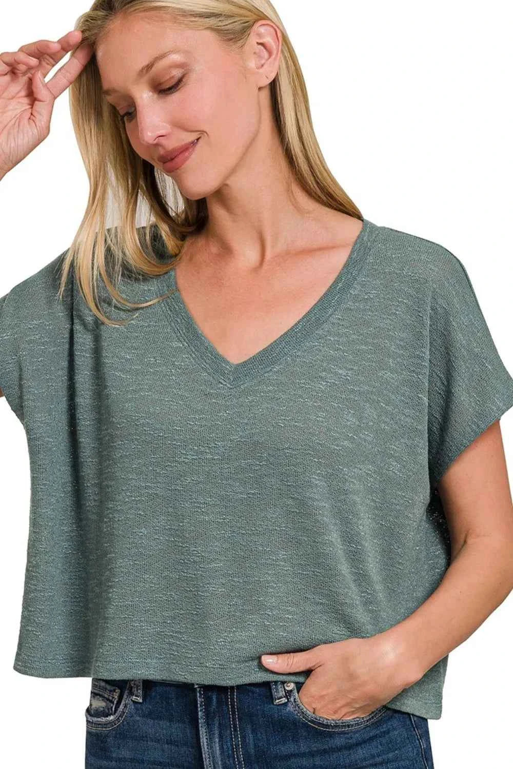 Hacci Slub V-neck Drop Shoulder Crop Top 5a75fe17-8105-4061-8dea-fd0659a90db3-Max-Origin