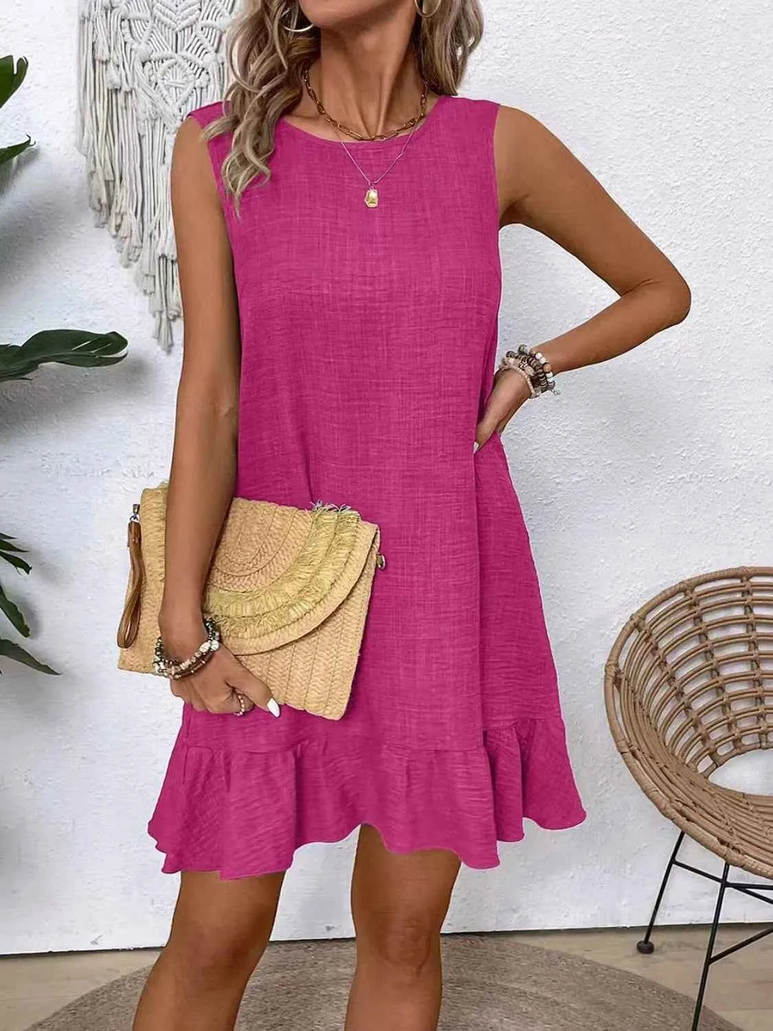 Ruffled Hem Round Neck Sleeveless Dress 5a769573-b6f0-4ed3-91c1-0c2296287dbb-Max-Origin