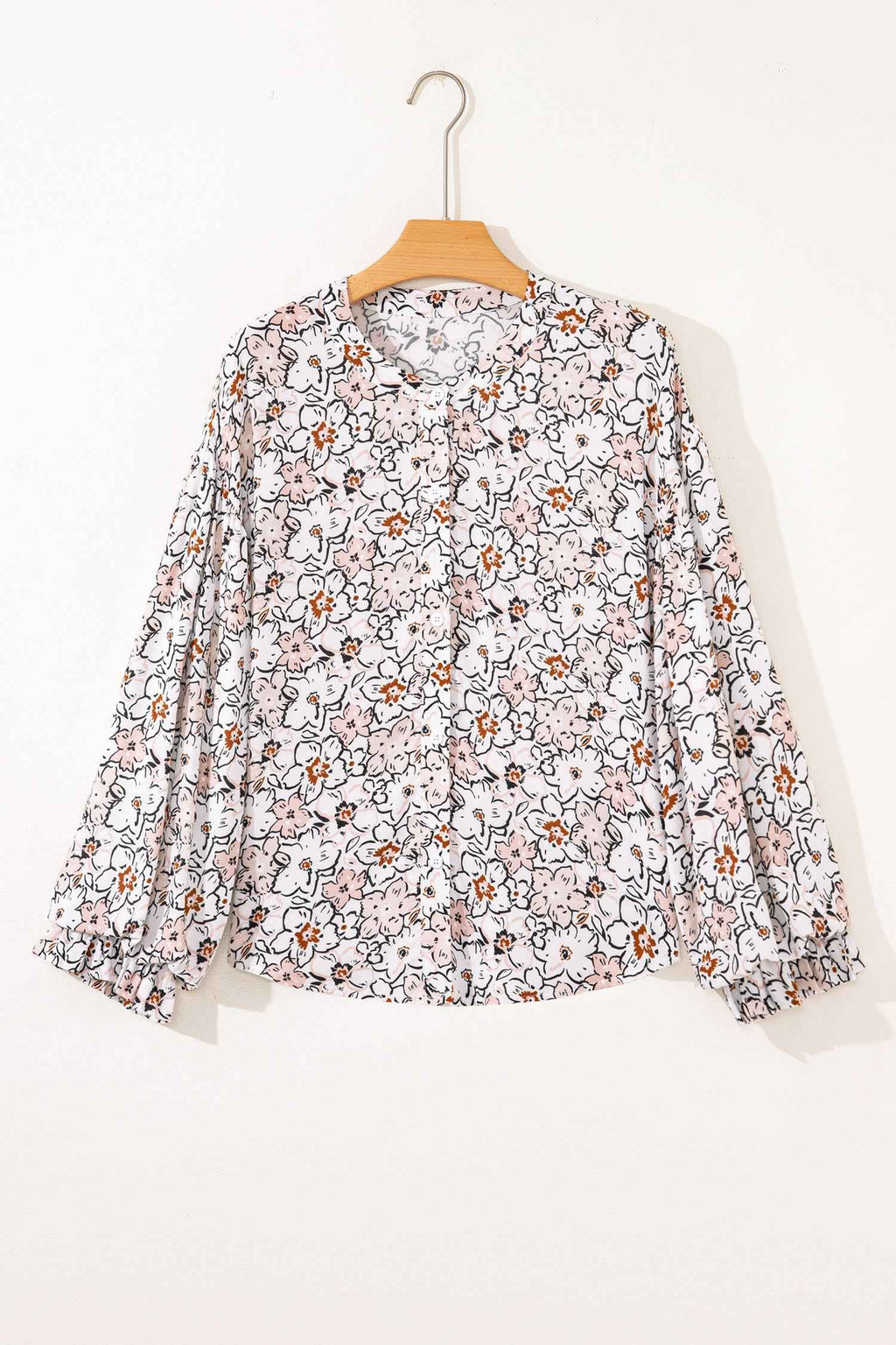 Khaki Bold Floral Print Frilled Puff Sleeve Button Down Shirt 5a7a248524b255af