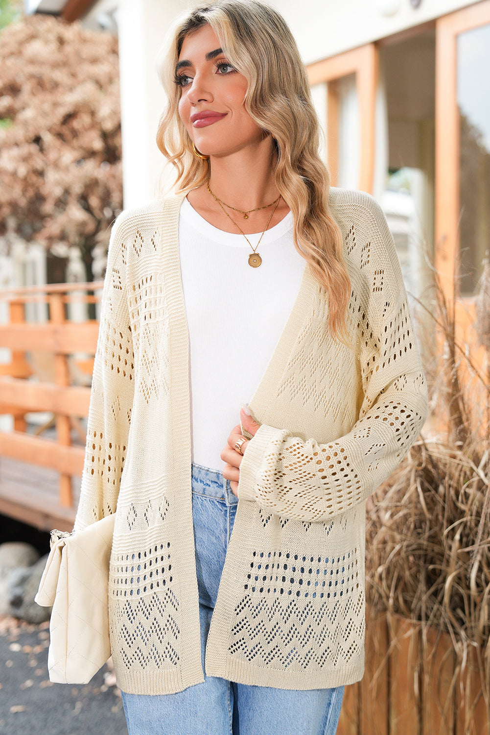 Smoke Gray Solid Color Hollow Knit Cardigan 5a7ebd7f82ec88c7