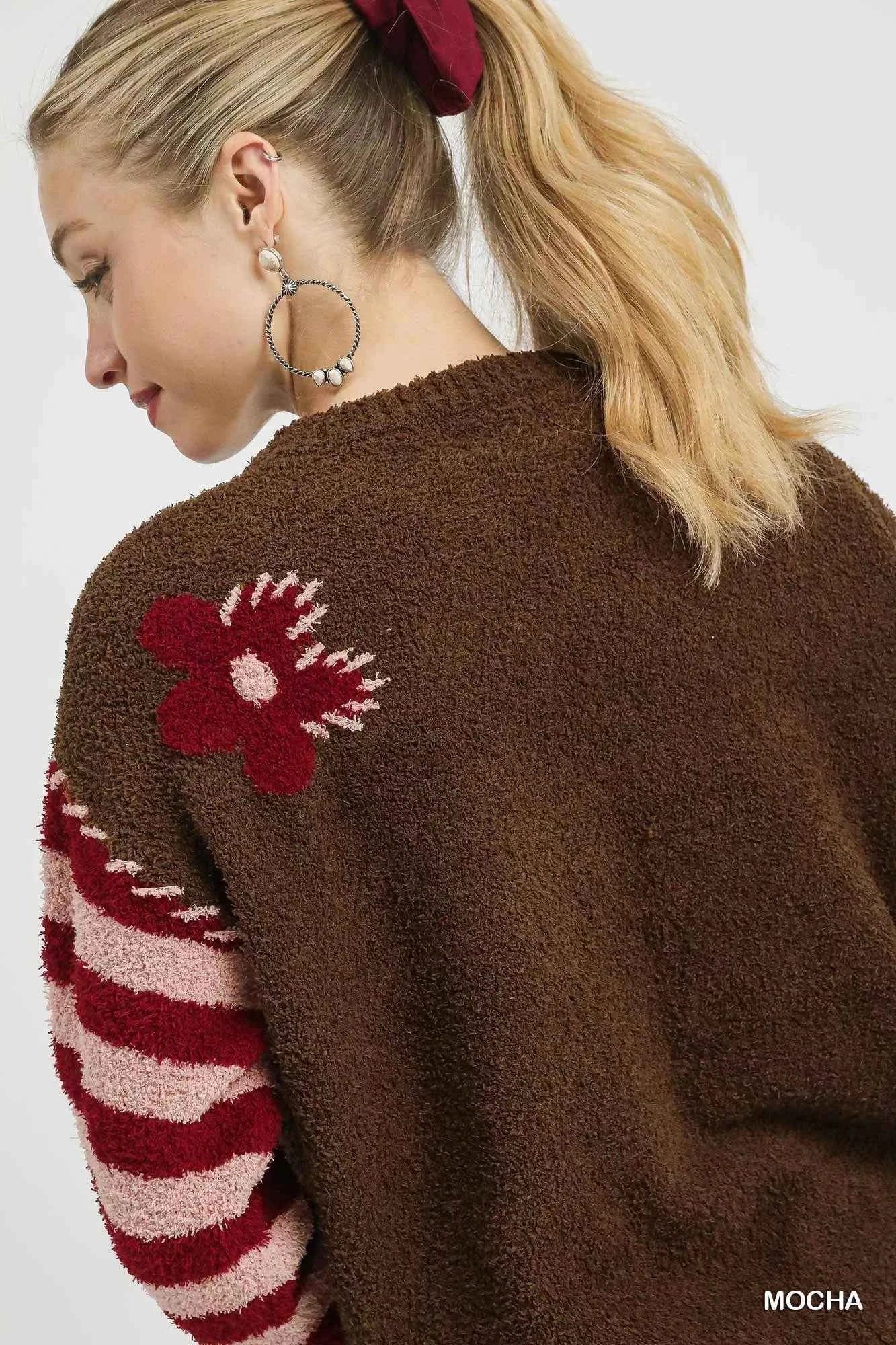Umgee Flower Jacquard Striped Long Sleeve Sweater 5a88de35-1537-4b1d-b892-7e8d1904324b-Max-Origin