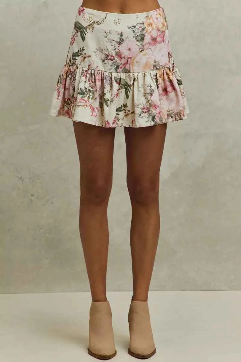 SO ME Floral Print Fit and Flare Mini Skirt 5aa8c90962ae4f13b6af524242fcde54-Max-Origin