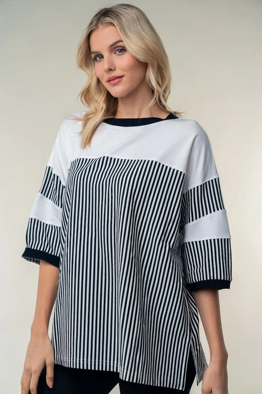 White Birch Full Size Striped Contrast Round Neck Top 5aa9b8d3-8fc3-4c5c-81a1-806c4ba1ccfa-Max