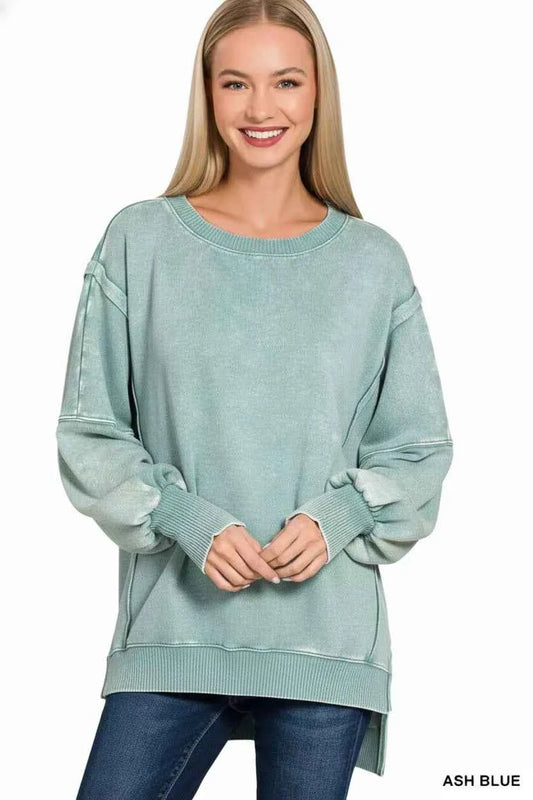 Acid Washed Batwing Sleeve Fleece Sweatshirt 5aadc300-5440-4e7f-b5af-5b5bb4f1046f-Max-Origin