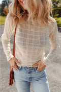 Sheer Plaid Mesh Lettuce Trim Long Sleeve Top White 5ab05b1a-cdbb-4656-85c8-864ca0a16311