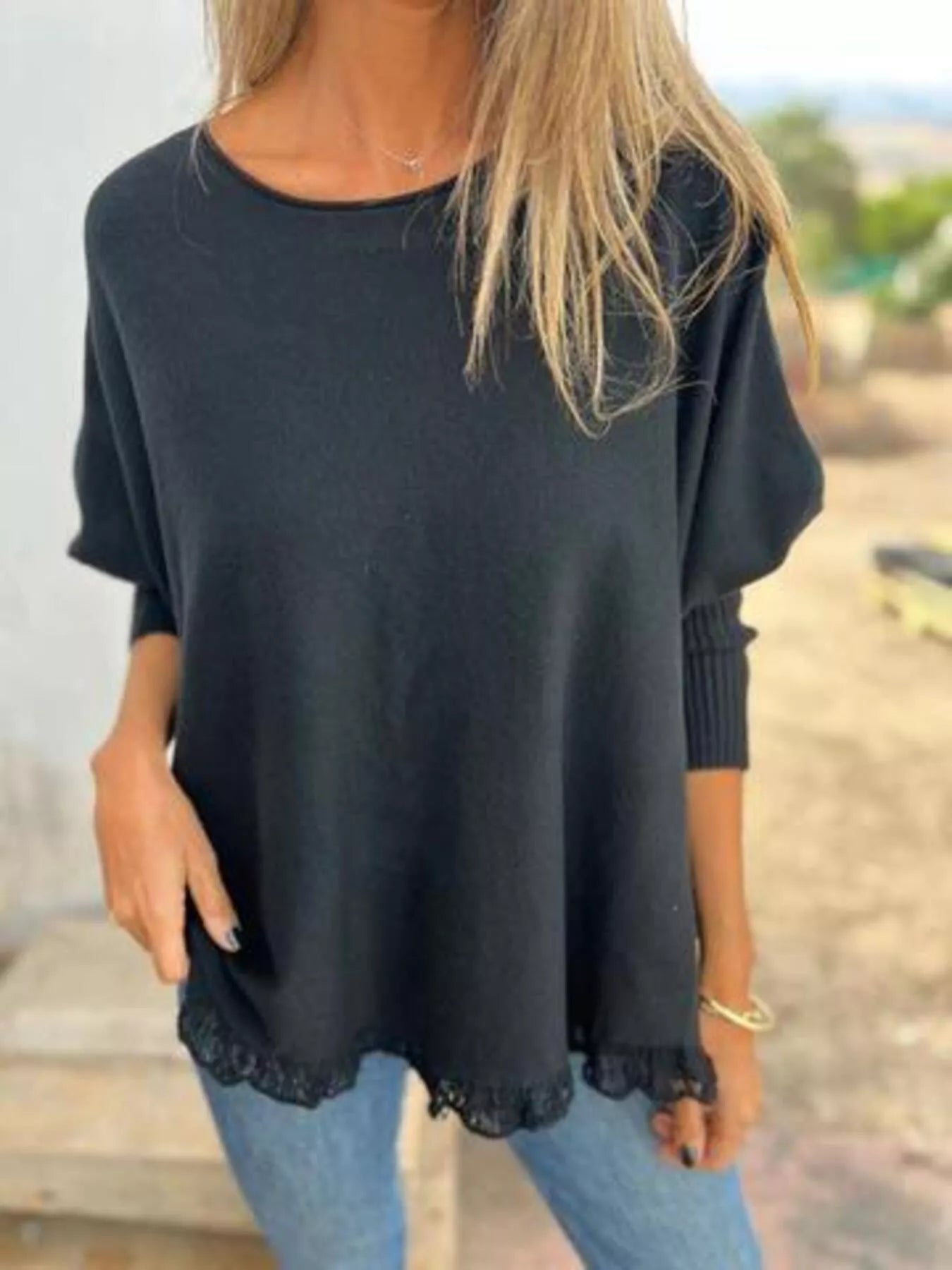 Full Size Round Neck Long Sleeve Knit Top with Lace Trim Plus Size Black 5ab5f403effb44ad89bc234f46cbe842-Max-Origin
