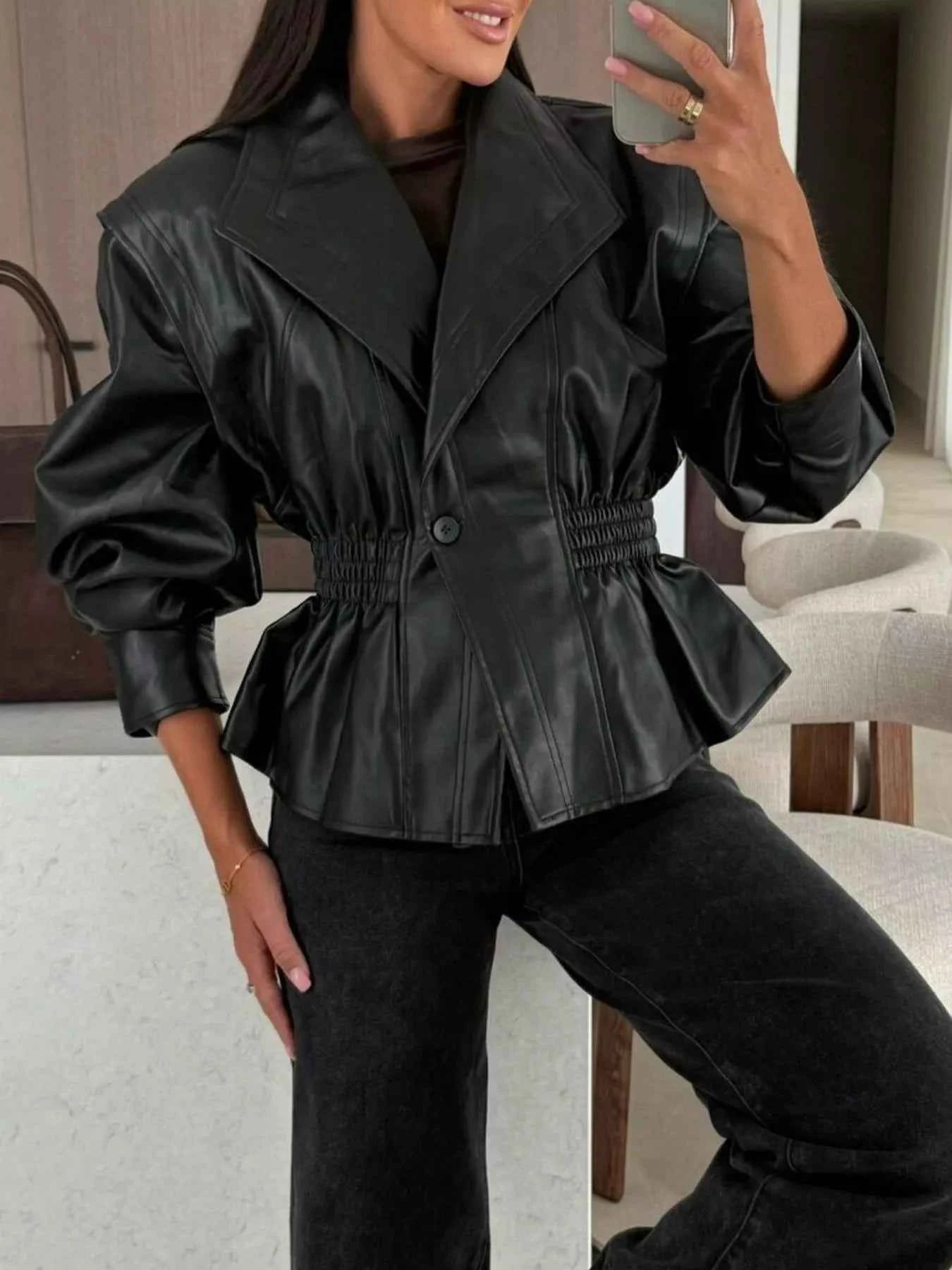 Peplum Waist Leather Jacket 5aba9845-10a9-4f26-aa38-fb4b59b331f1-Max-Origin