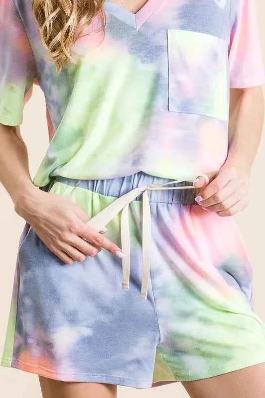 BiBi Tie Dye Casual Shorts with Twill Tape Drawstring BLUE N.YELLOW 5abe68ca60c24d1bab10093d85dd4da0-Max-Origin