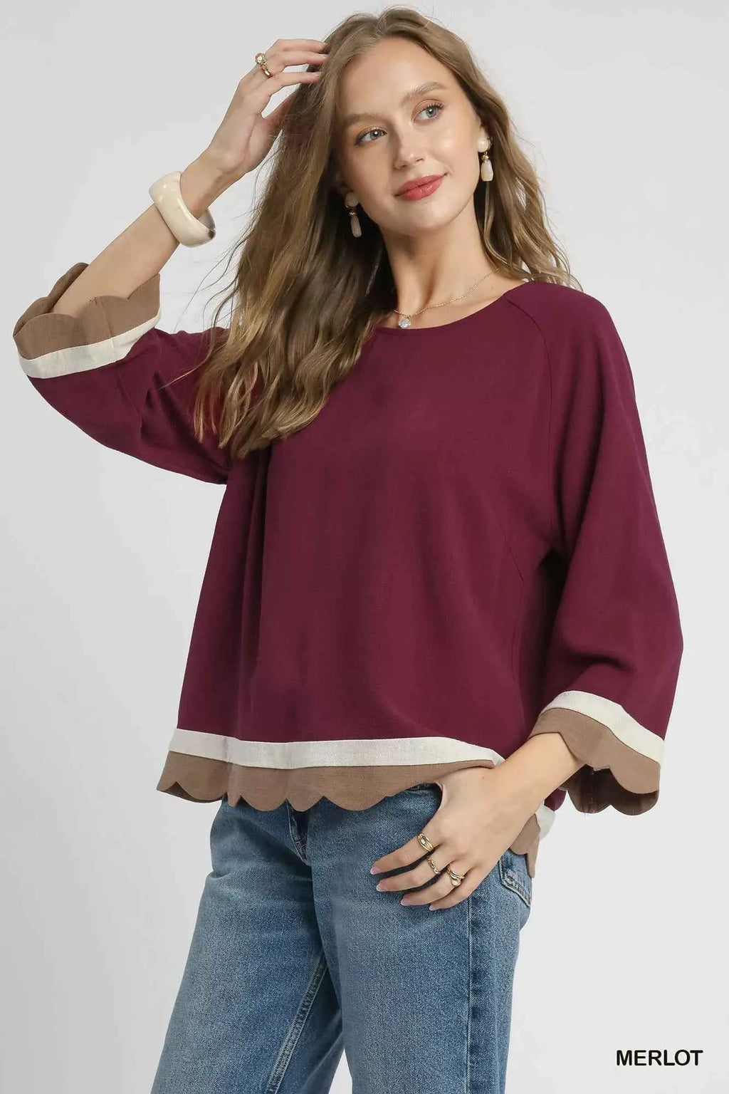 Umgee Scalloped Hem Color Block Top 5acfd172-a12b-41c2-b148-6cc620b2f426-Max-Origin