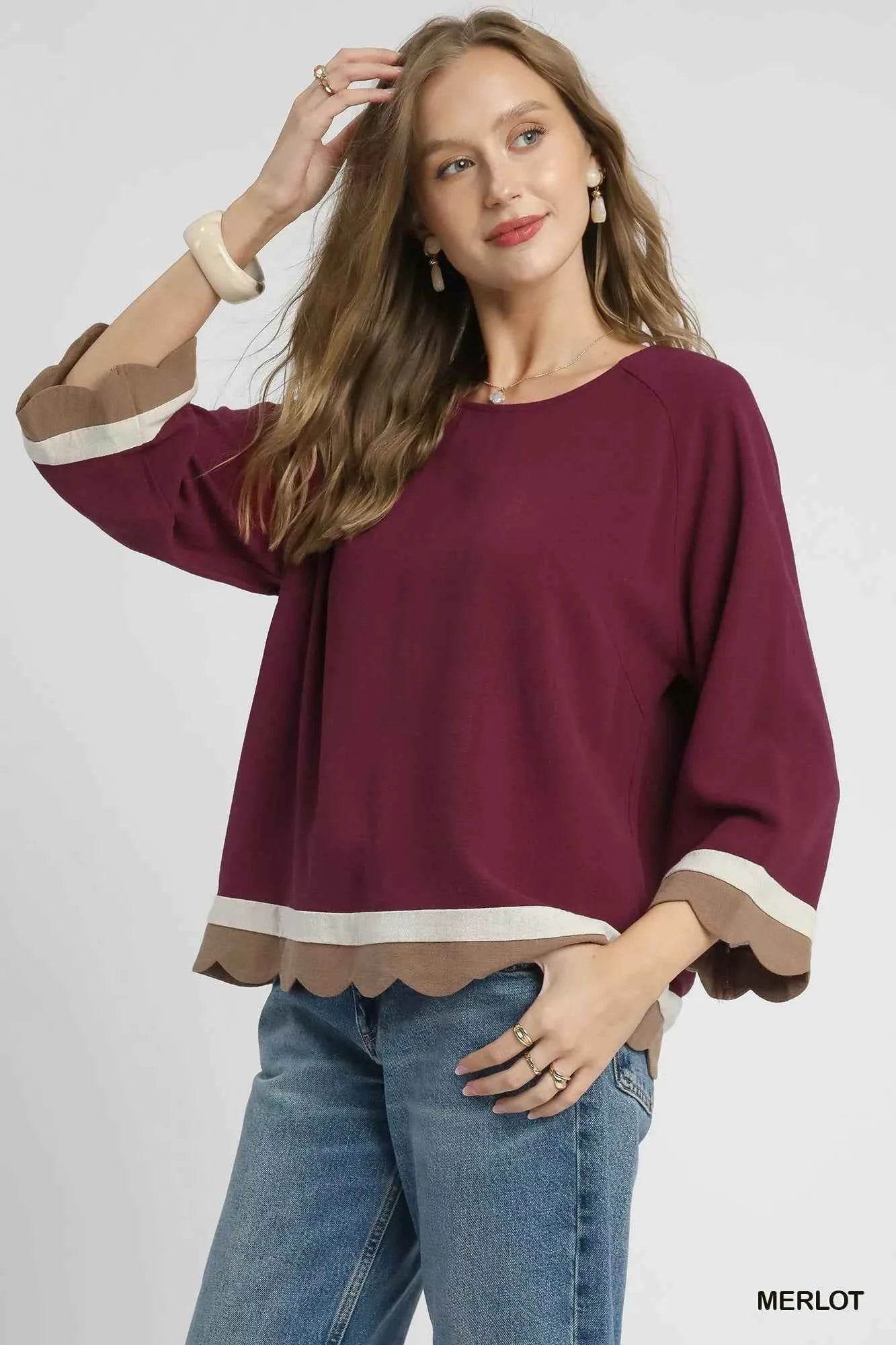 Scalloped Hem Color Block Top 5acfd172-a12b-41c2-b148-6cc620b2f426-Max-Origin