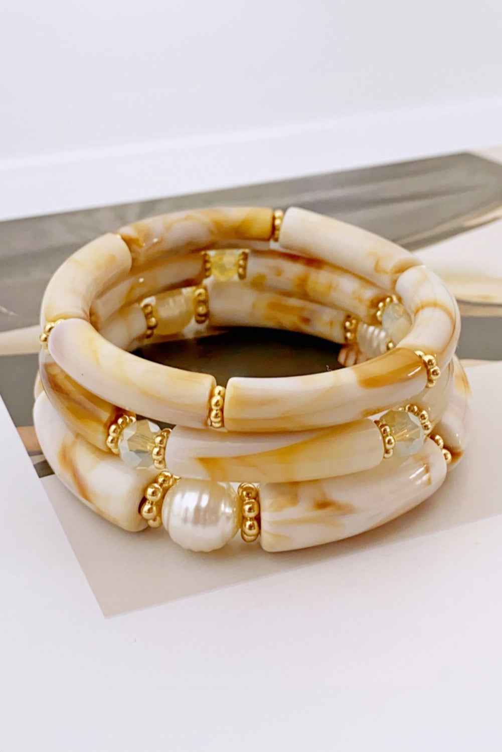 White 3pcs Boho Vintage Acrylic Beaded Bracelet Set White ONE SIZE acrylic 5ad19d3710192977