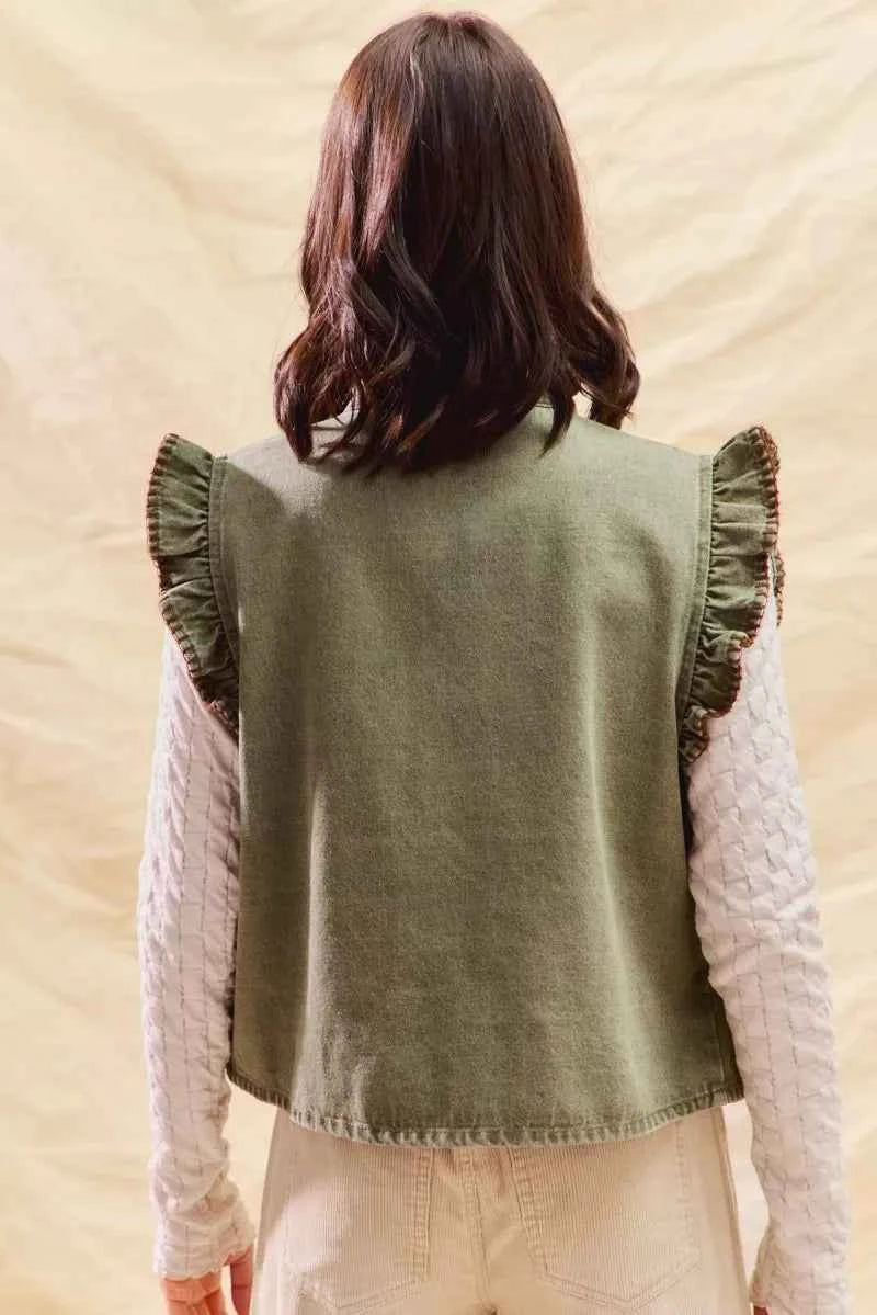SO ME Washed Denim Stitch Ruffled Hidden Button Vest Top 5ad7a6b0cef84e79ba1fb94f17fd0f22-Max-Origin