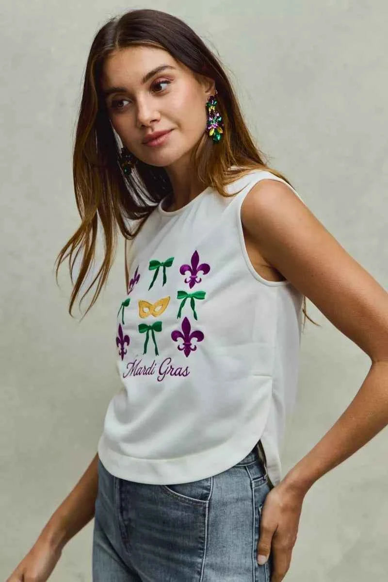 SO ME Mardi Gras Fleur De Lis And Ribbon Embroidered Top 5adbc789fcaf4410934449ad2038e6fd-Max-Origin