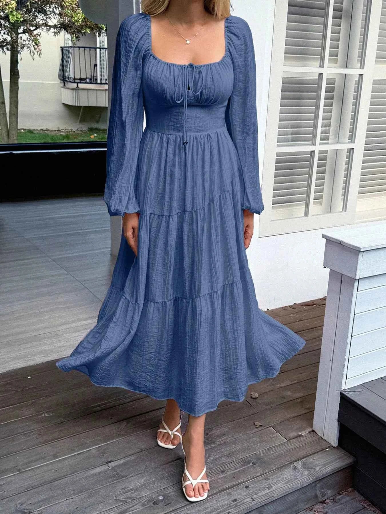 Tiered Balloon Sleeve Midi Dress 5adf0352-0893-4085-85f3-675393bc5592-Max-Origin