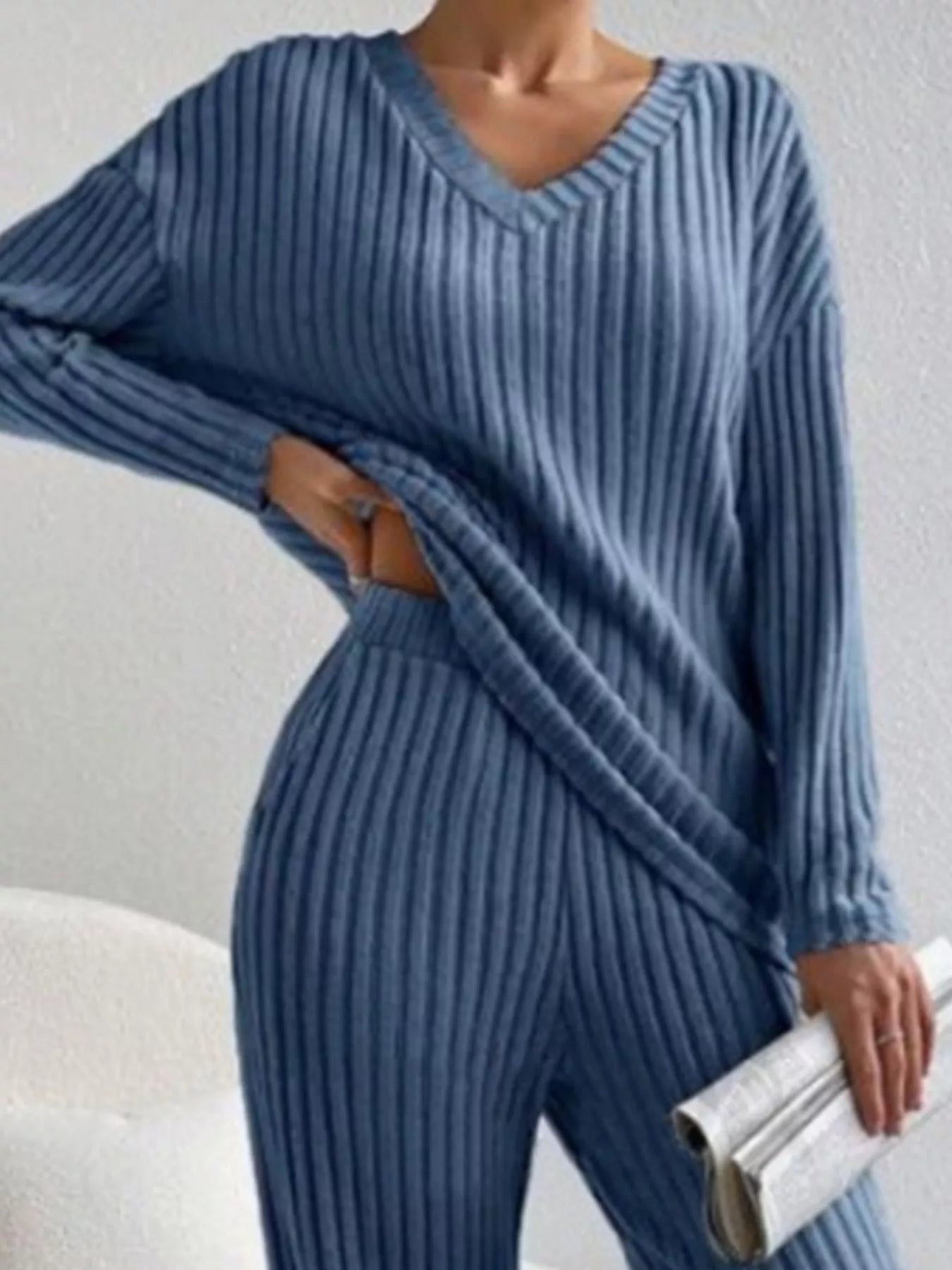 Ribbed V-Neck Top and Pants Set 5ae63c68-4dea-4e6c-b5d8-4075fa0ae2b3-Max-Origin