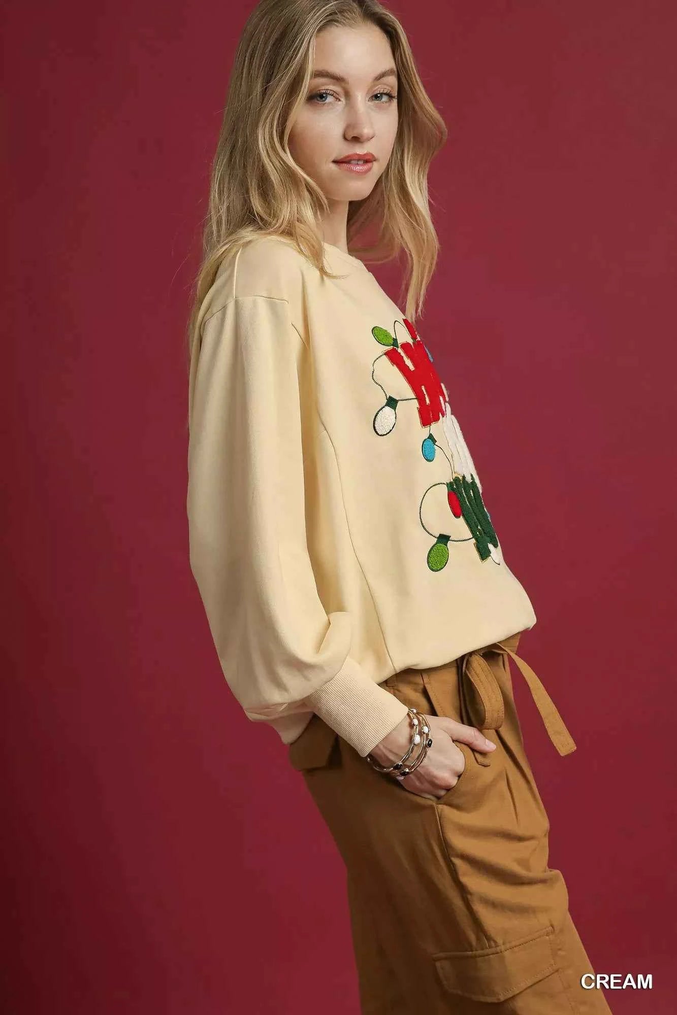 Umgee HO Applique French Terry Sweatshirt 5aecf99c-1c22-432c-bad3-7742e062c7c8-Max-Origin
