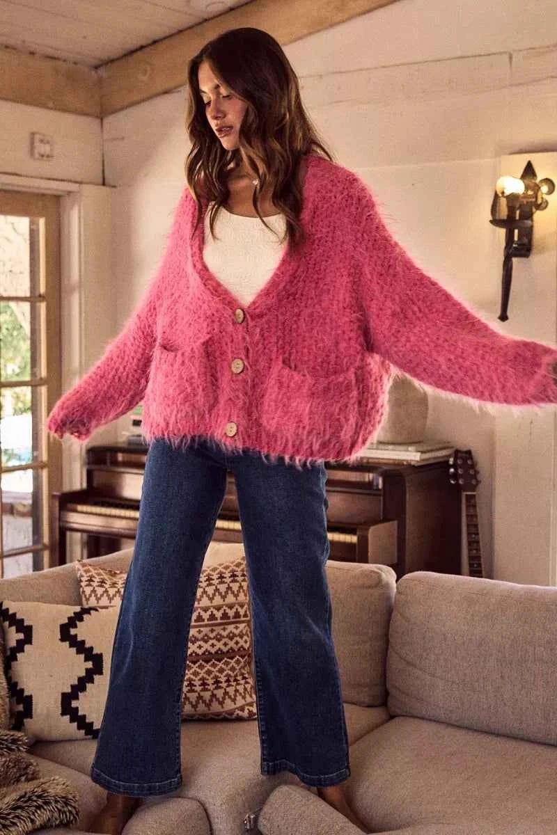 SO ME Soft Touch Hairy Loose Fit Cozy Sweater Cardigan 5af93ec8b46546d58f6a73ec3208ecec-Max-Origin