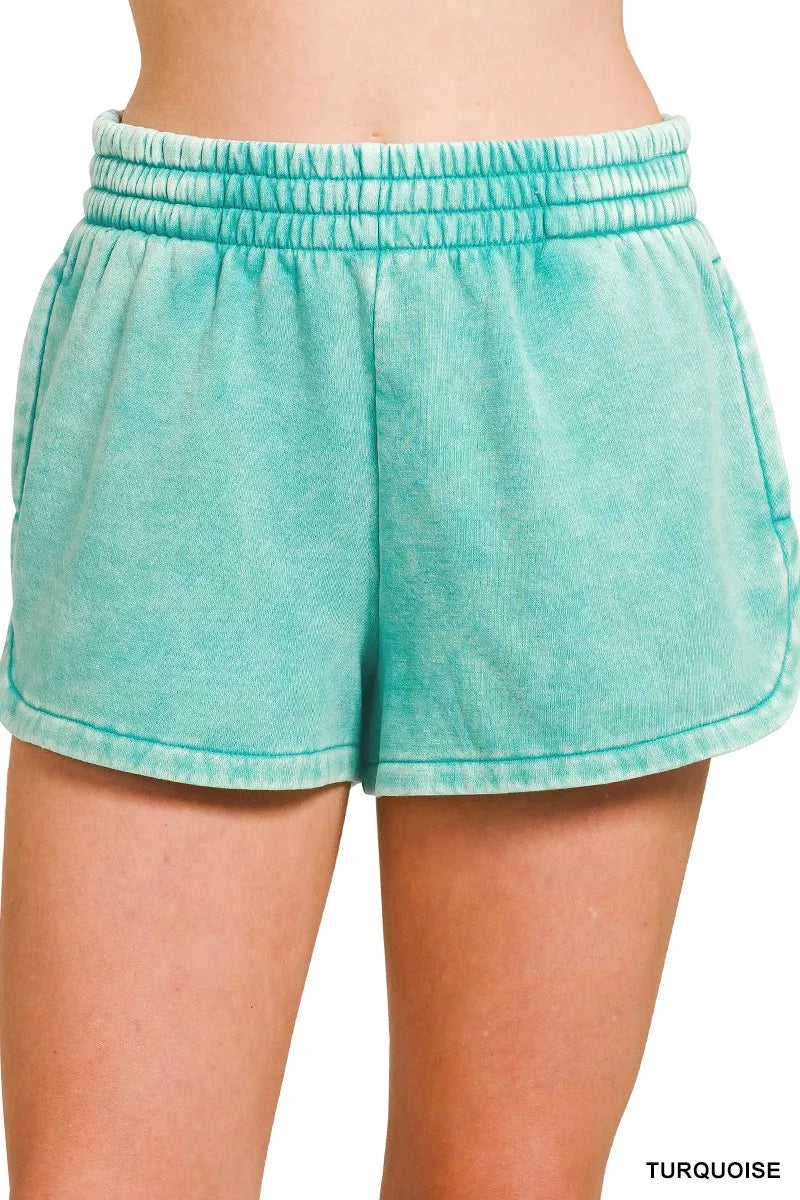 Acid Washed Elastic Waistband Dolphin Shorts TURQUOISE 5afdb60f71dc4c1599c817d7a6b5c631-Max-Origin