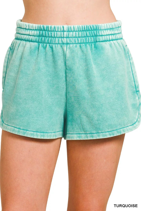 Zenana Acid Washed Elastic Waistband Dolphin Shorts TURQUOISE 5afdb60f71dc4c1599c817d7a6b5c631-Max-Origin