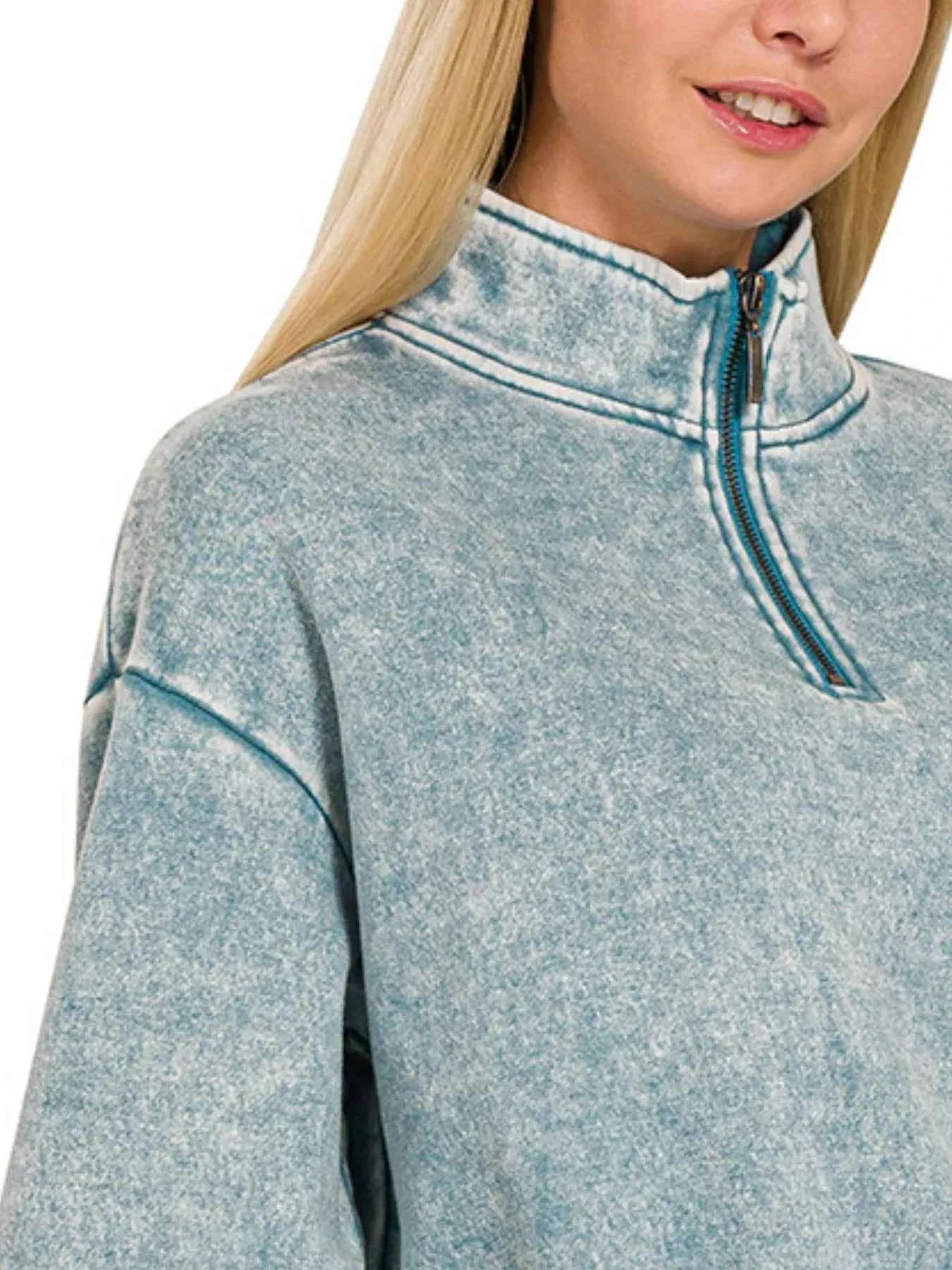 Zenana Acid Wash Fleece Half Zip Sweatshirt 5b05a1b0-dc44-45d8-b098-a18a00fe2585-Max-Origin