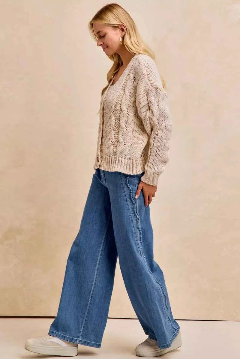 BiBi Wavy Side Edge Detail Lined Wide Leg Jeans 5b09fe92b67649319786ebd3421e833f-Max-Origin