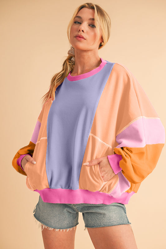 Orchid Petal Colorblock Patchwork Drop Shoulder Top 5b0da272c748a3c7