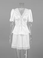 Lace Trimmed Top and Skirt Two-Piece Set 5b0f9dec7ddc4650b7ab4fb5e5078f5a-Max