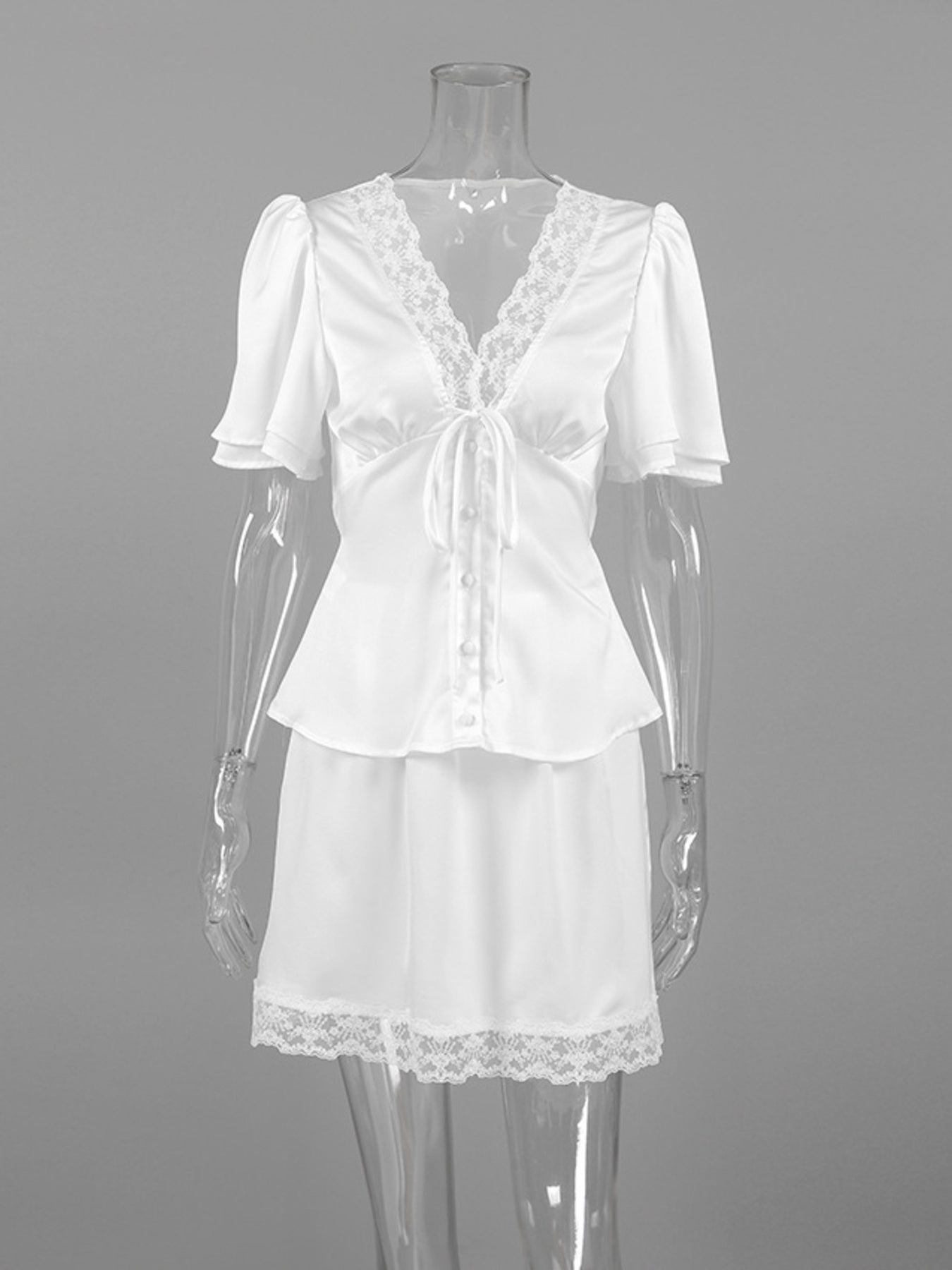 Lace Trimmed Top and Skirt Two-Piece Set 5b0f9dec7ddc4650b7ab4fb5e5078f5a-Max