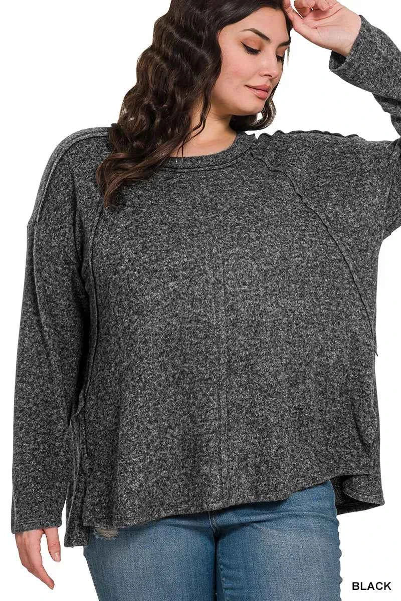 Zenana Full Size Brushed Hacci Exposed Seam Hi Low Sweater Plus Size 5b13b797-06dd-4ca5-87d5-33ad9389895a-Max-Origin