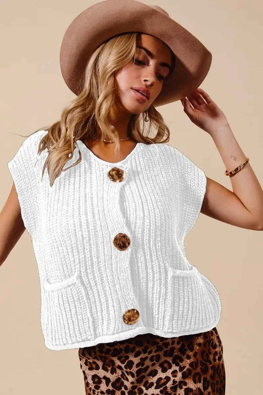 Big Metal Button Front Sweater Vest OFF WHITE 5b16df2d1d514608a0396b07925afdbd-Max-Origin