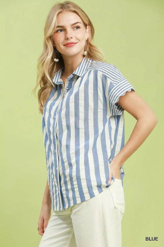 Striped Button Front Flutter Sleeve Top 5b188b6a-8adf-4184-b8ec-e64d190c644f-Max-Origin
