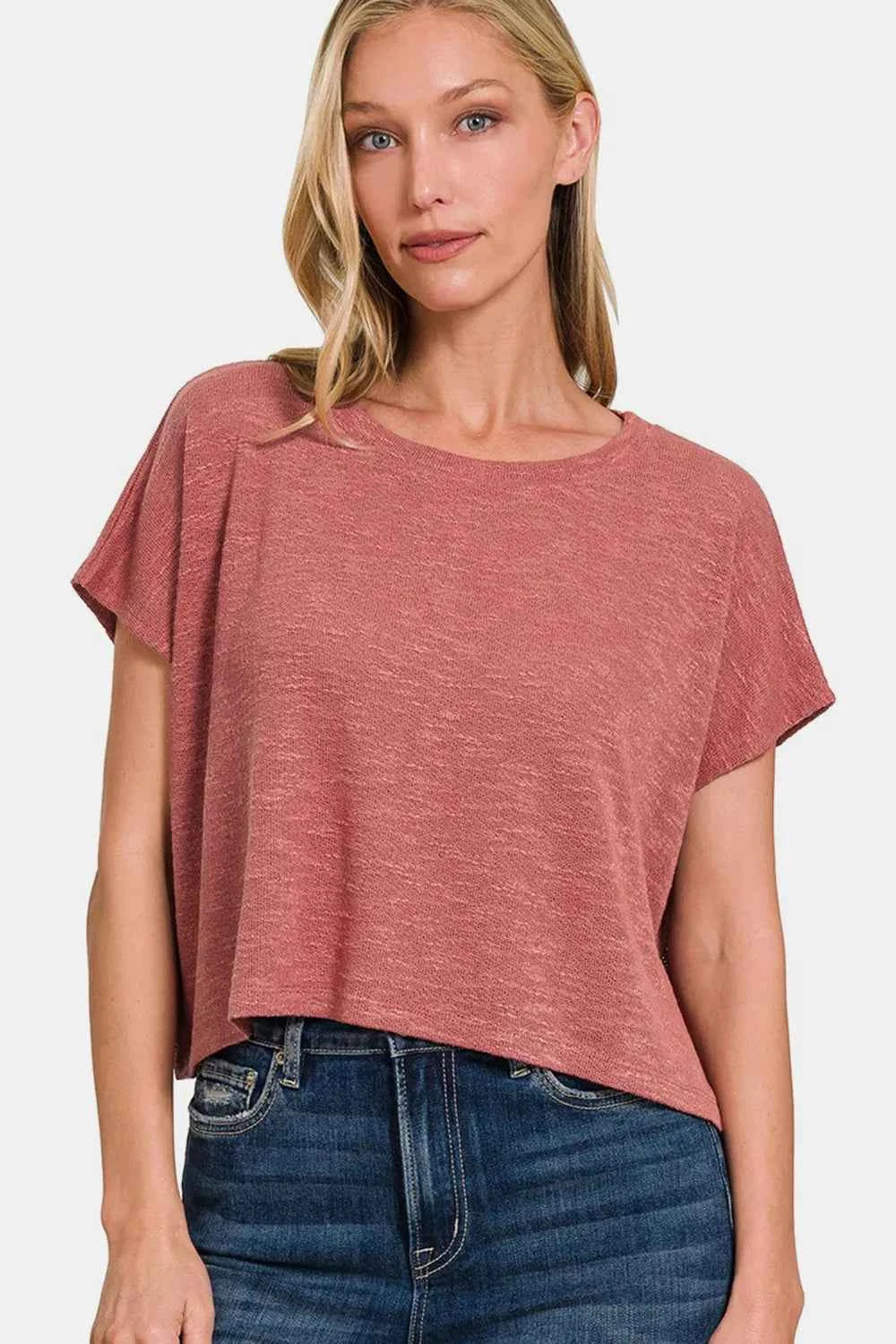 Zenana Round Neck Short Sleeve T-Shirt Winter Rose 5b221653-7dd6-48dd-aad9-9e7c6550ef4a-Max