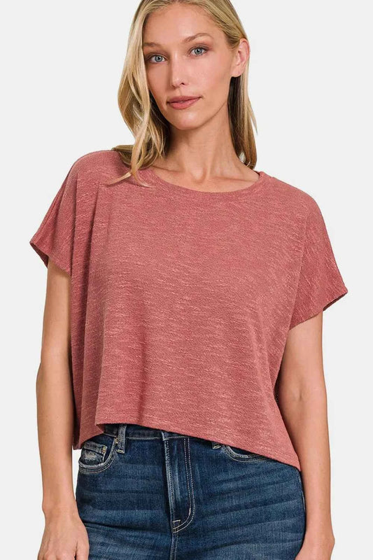 Zenana Round Neck Short Sleeve T-Shirt Winter Rose 5b221653-7dd6-48dd-aad9-9e7c6550ef4a-Max