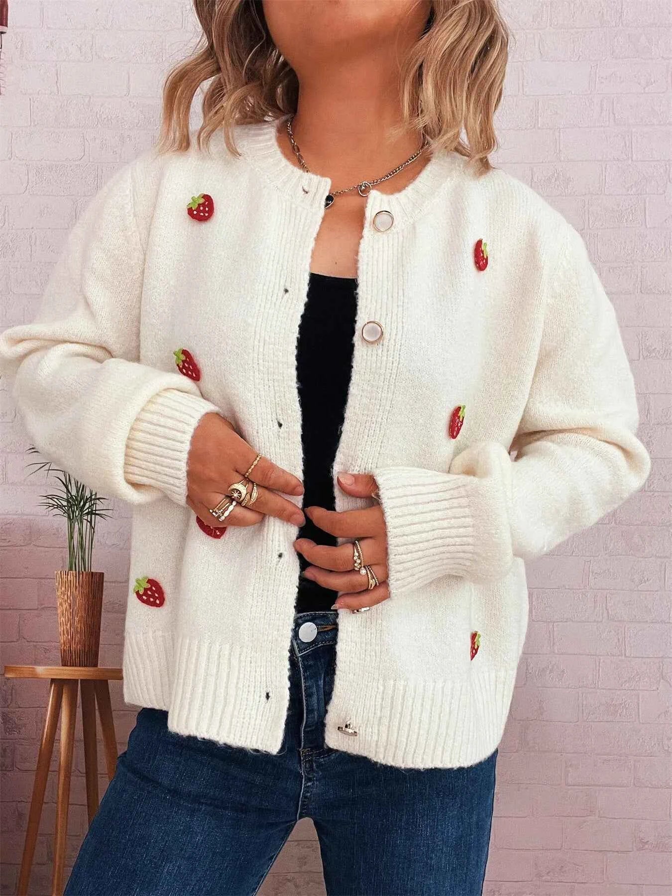 Strawberry Button Up Long Sleeve Cardigan 5b22d48188074ee1977dd68f02326eb2-Max-Origin