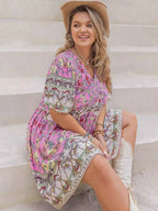 Plus Size Floral Print V-Neck Puff Sleeve Summer Dress 5b337c35-db55-4016-9d29-8595a6170862-Max-Origin