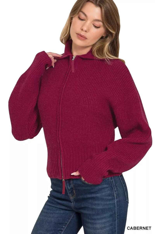 Ribbed Collared Zip Up Sweater Cardigan 5b3e589b038f414f8c165c3323d5e672-Max-Origin