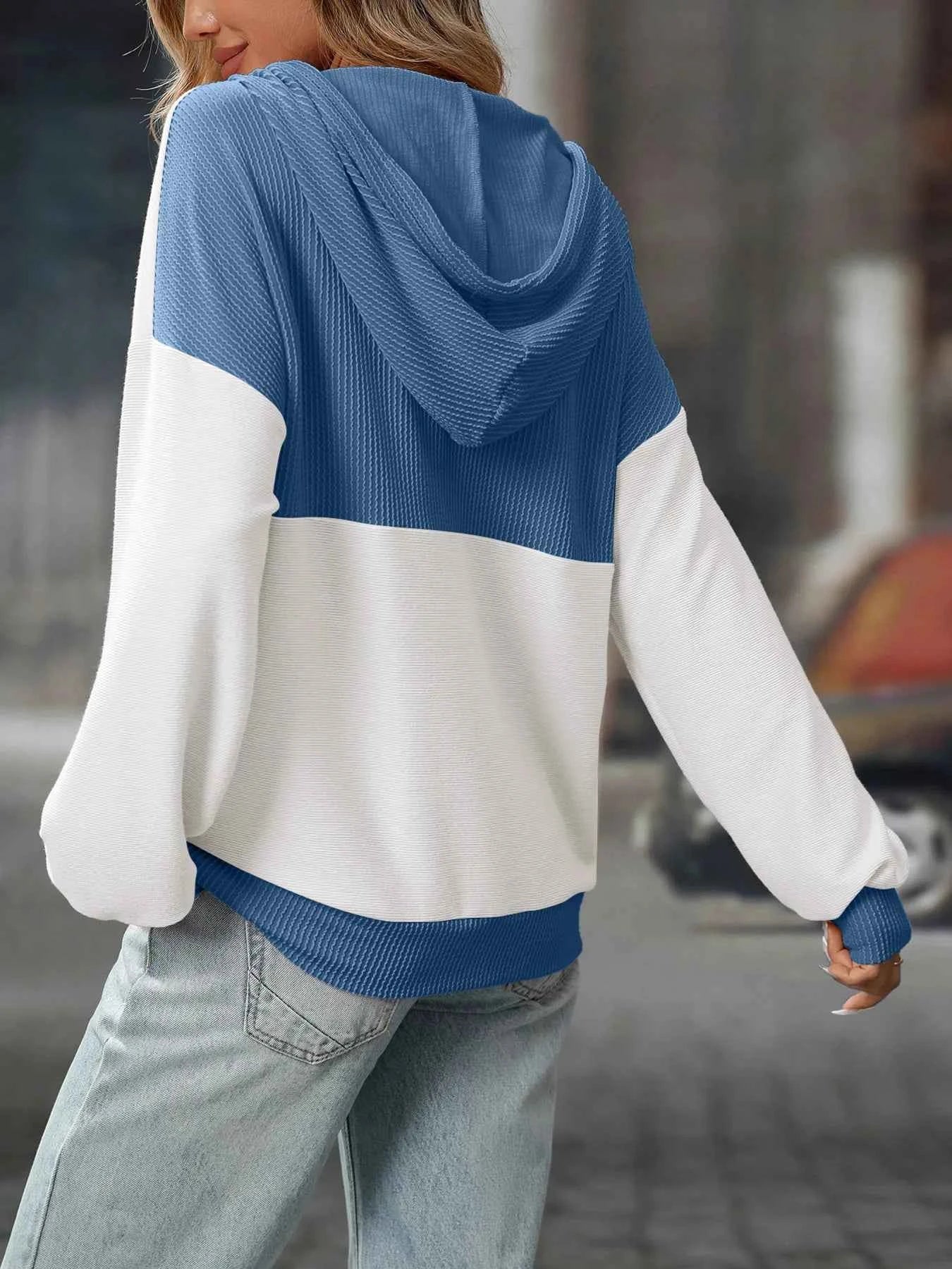 Drawstring Button Detail Long Sleeve Hoodie 5b41d997519149a7ac6acbb9f8de632d-Max-Origin
