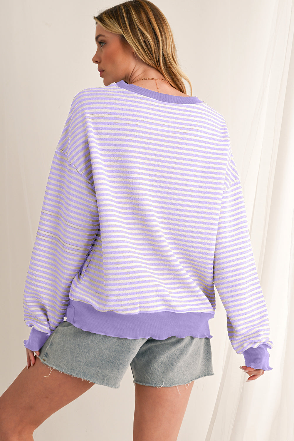 Brown Stripe Drop Shoulder Long Sleeve Top 5b44077828a6ffa6