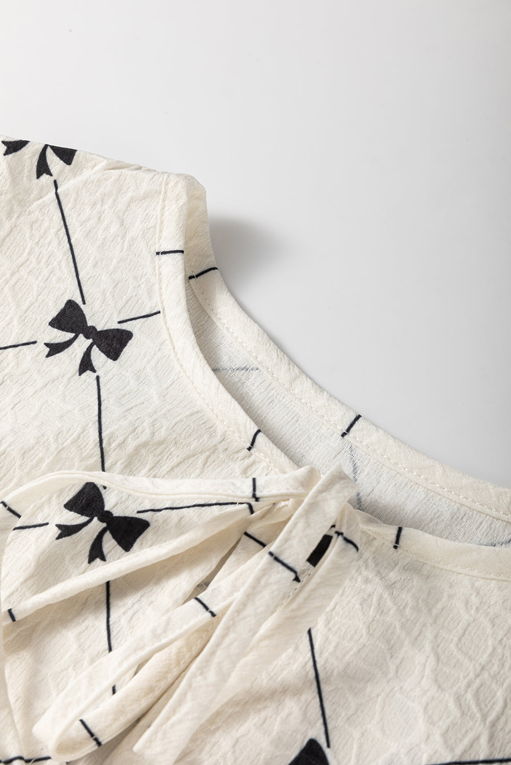 White Sweet Bow Print Lantern Sleeve Mini Dress 5b49eb12eddfc678