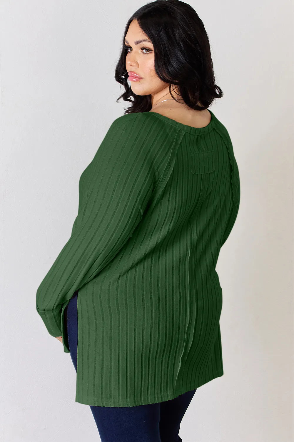Basic Bae Full Size Ribbed Round Neck Slit T-Shirt 5b5007fd-0b82-4bb6-9cc1-e14e1a3920c1-Max